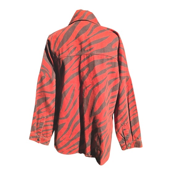 Zara Red Brown Zebra Print Oversized Snaps Shirt Jacket Women's Size M - Picture 7 of 9
